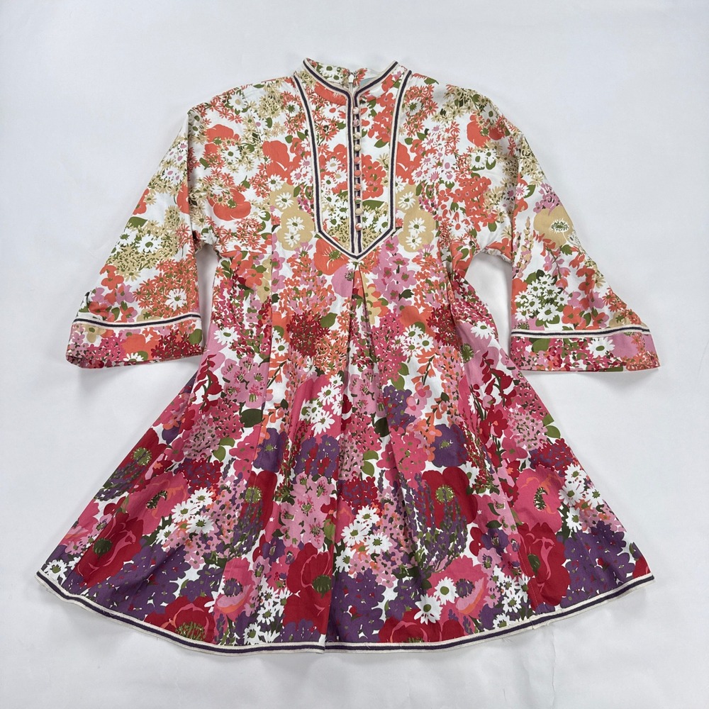 Tuckernuck Blooming Floral Indre Dress XS Pink Purple Bib Front Swing Mini Boho